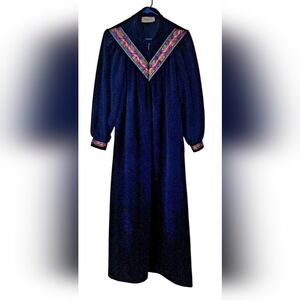 VANITY FAIR Long Velour Robe Zip Housecoat Blue Made In USA Size Medium